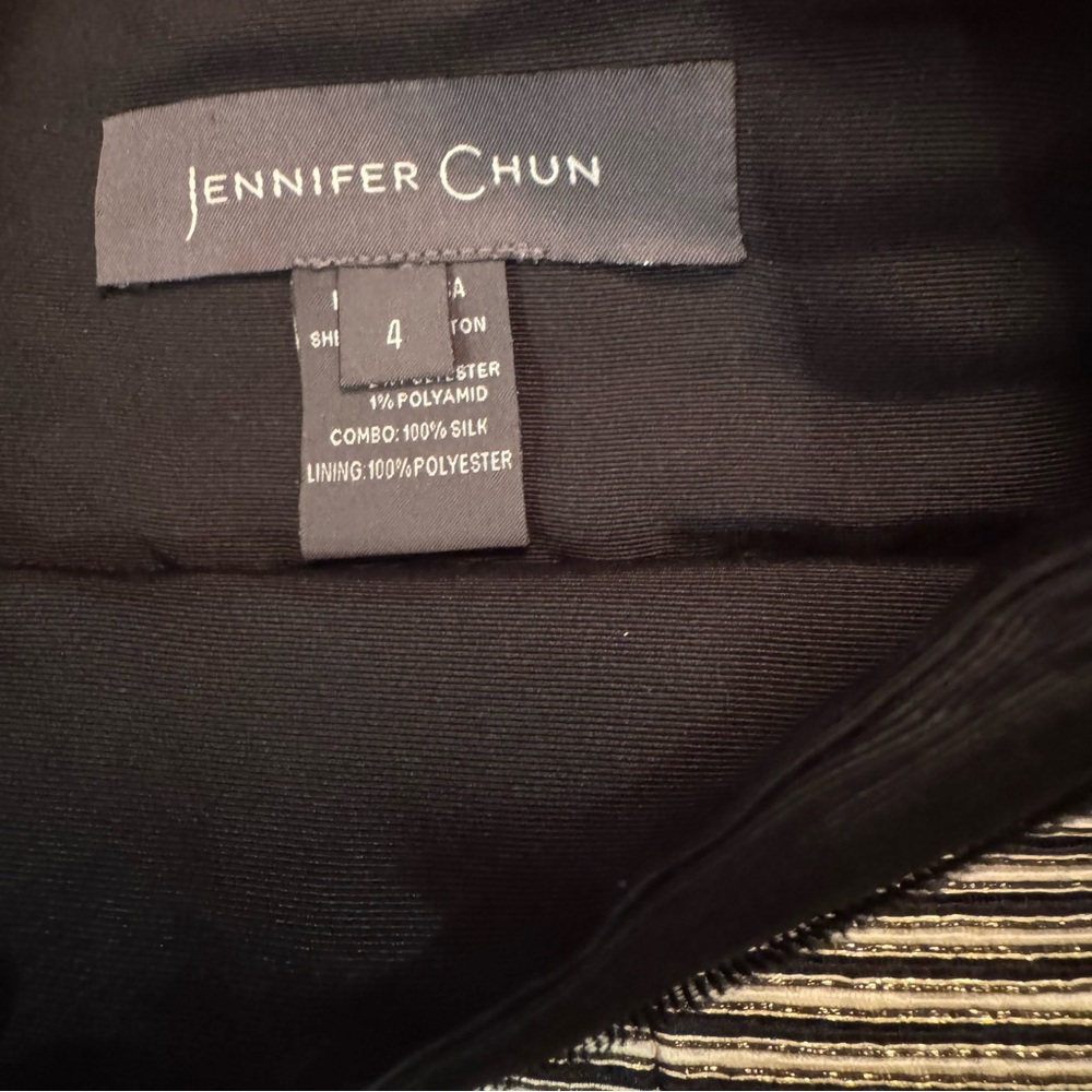 Jennifer Chun Pleated Silk Blend Gold Black White Skirt w/ Pockets Size 4 - Picture 4 of 16